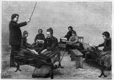 Um concerto de monocordos executado por jovens raparigas. Gravação em "La Nature". Revue des sciences et de ses applications aux arts et a l
