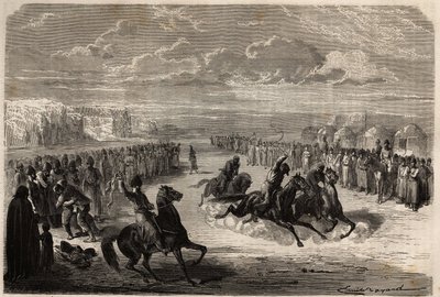 Uma competição de luta com as próprias mãos e uma corrida de cavalos entre os turcomanos, organizada durante as grandes celebrações públicas, a distância da corrida é de um quilômetro, entre três ou quatro competidores, o vencedor recebe um pedaço de pano  de Unknown artist