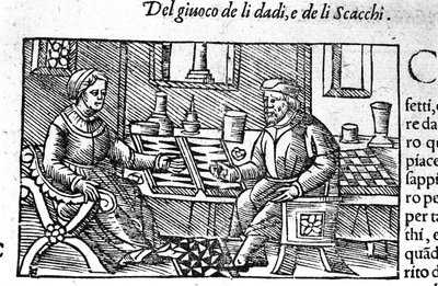 Um casal a jogar aos dados. Gravação após "Historia de gentis septemtrionalis" de Olaus Magnus, Roma 1560. de Unknown artist