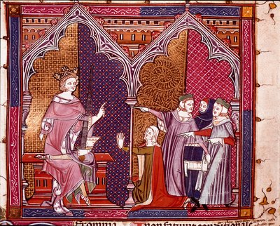 Um rei que administra a justiça Miniatura tirada de "Justiniani in Fortiatum" Biblioteca Real do Mosteiro do Escorial, Espanha, século XIV de Unknown artist