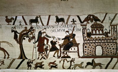 Um mensageiro para Duke Guillaume (1027 - 1087) - Tapeçaria Bayeux, conhecida como Bordado da Rainha Mathilde de Unknown artist