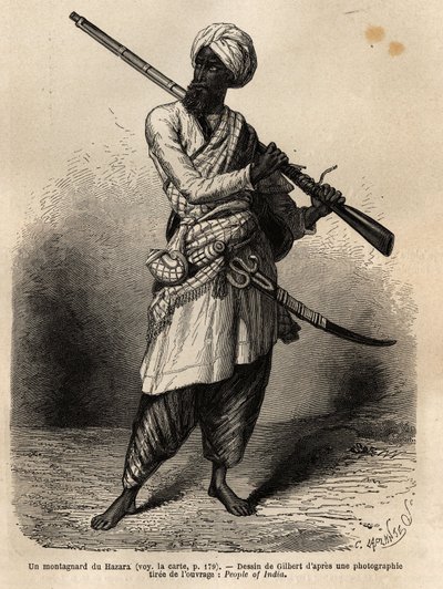 Um montanhista de Hazara (Punjab, Índia). Gravura para ilustrar a viagem a Pandjab e Caxemira, história de Guillaume Lejean, em 1866, publicada no "Le tour du monde, nouveau journal des voyages", sob a direcção de Edouard Charton de Unknown artist
