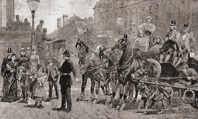 Um polícia pára o trânsito numa passadeira movimentada para permitir que os peões atravessem a estrada, Londres, Inglaterra de Unknown artist