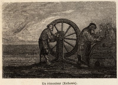 Um removedor na Estónia. Desenho de Henriet, para ilustrar a sua viagem às províncias bálticas russas em 1851-54. Gravura em "Le tour du monde", editado por Edouard Charton de Unknown artist