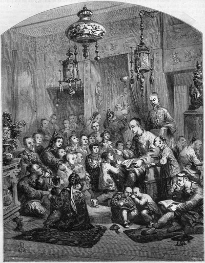 Uma escola na China, em 1858. de Unknown artist