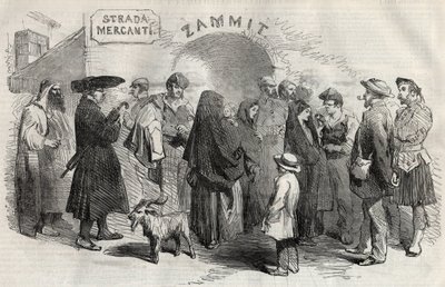 Uma rua em Valletta (Valletta), na ilha de Malta (Malta), em 1857. de Unknown artist