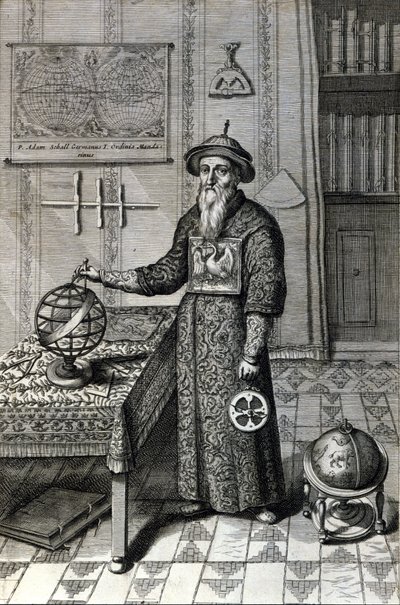 Adam Schall, astrônomo (1592-1666) em traje mandarim no Observatório de Pekin, na "China" de Athanase Kircher (ou Athanasius Kircheri) de Unknown artist
