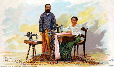 Publicidade para máquinas de costura Singer, Ceilão (atual Sri Lanka). 1892 de Unknown artist