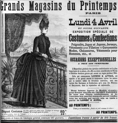 Publicidade para os grandes armazéns da Printemps em Paris, no Monde Illustrée de 1887. de Unknown artist