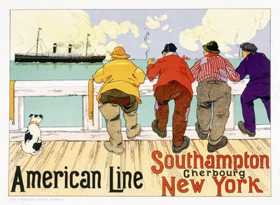 Cartaz publicitário da linha americana "Southampton, Cherbourg, New York" em "Pictorial Placard", Bruxelas de Unknown artist