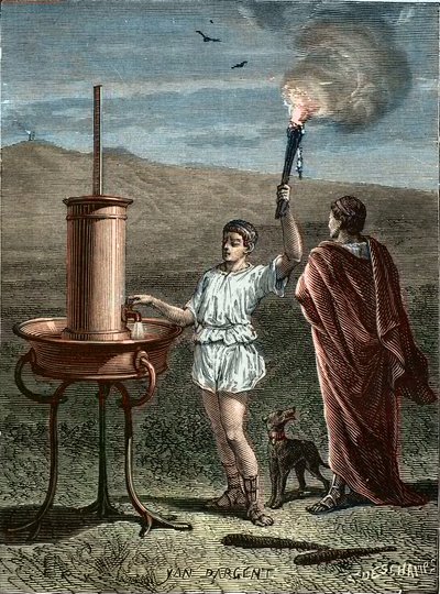 Aeneas Tacticus ou o Tático Inventa o Sistema de Sinalização por Fases 336BC - Enee le Taccien - Aeneas le Tactician inventa a arte dos sinais de frases em 336 AC - Aeneas the Tactician inventou a arte dos sinais de frases em 336 AC. de Unknown artist