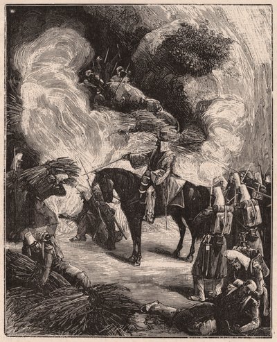 Tropas africanas asfixiam os argelinos em uma caverna, durante a conquista do território de Regence em Argel em 1844-45 de Unknown