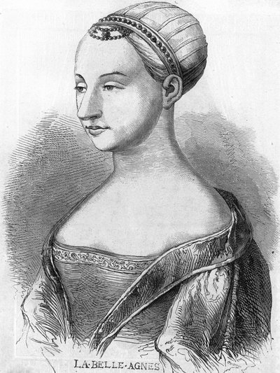 Agnes Sorel (1422-1450) (Lady of Beaute sur Marne) (Beaute-sur-Marne), conhecida como "La Belle Agnes", preferida por Carlos VII. Gravura do século XIX. de Unknown artist