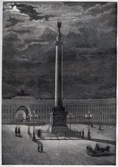 Coluna Alexandre em São Petersburgo, Rússia - A Coluna Alexandre em São Petersburgo - gravura a partir de 1870 de Unknown artist