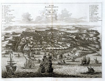 Vista de Alexandria sobre o mar - gravura de Dapper de Unknown artist