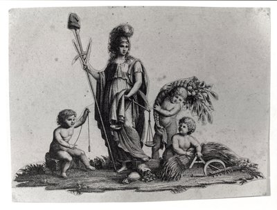 Alegoria da República Cisalpina (Cisalpina) criada por Napoleão Bonaparte em 27/06/1797 sobre o modelo francês na Itália, que se tornou a República Italiana em 1802. Os símbolos da República Francesa estão representados. Gravura Museo del risorgimento, Mil de Unknown artist