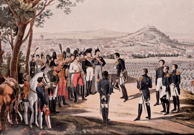 Aliados da Prússia sob Schwartzenberg derrotaram o francês sob Marmont/Mortier (gravura) de Unknown artist