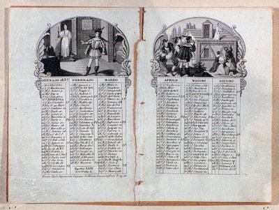 Calendário Almanaque do ano 1837 cenas decoradas da ópera La sonnambula, de Vincenzo Bellini de Unknown artist