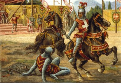Amedee VII de Savoy (1360 -1391) disse The Red Count durante um torneio. Amedeo VIII di Savoia (il conto Rosso). de Unknown artist