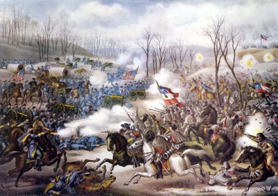 Guerra Civil Americana (1861 - 1865): Batalha de Pea Ridge ou Elkhorn Tavern (Arkansas) 06 - 08 de Março de 1862. Gravura do século XIX. de Unknown artist