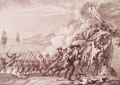 Guerra Revolucionária Americana: A Invasão da Dominica pelo exército francês em 7 de Setembro de 1778 (Gravura de Unknown artist
