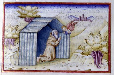 Um anjo visita um ermitão. Um manuscrito do século XV. Bíblia. Nazionale Braidense. de Unknown artist