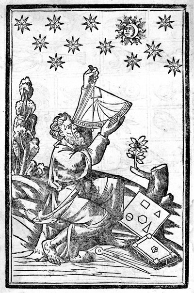 Um astrólogo toma a altura com o seu sextante durante um eclipse. de Unknown artist