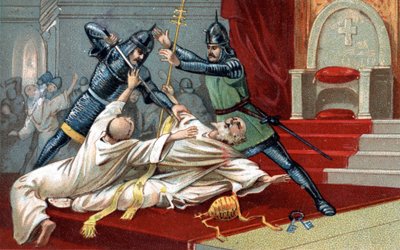 Um bombardeamento de Anagni. Ajuda útil de Guilherme de Nogaret, enviado pelo Rei da França Filipe IV o Bel; no dia 8 de Setembro de 1303 parou o Papa Bonifácio VIII em Anagni (Benedetto Caetani dit Bonifacio VIII de Unknown artist