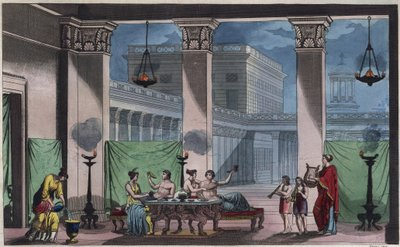 Grécia Antiga - O Triclínio - gravura de "Usos e Costumes de Todos os Povos do Universo". Ou melhor, a história do governo, das leis, das milícias, da religião de todas as nações desde os tempos mais remotos até aos nossos dias" 1856 de Unknown artist