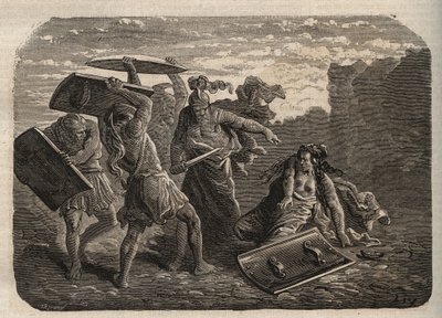 Roma Antiga - Punição de Tarpeia - O Castigo de Tarpeia - gravura de Unknown artist