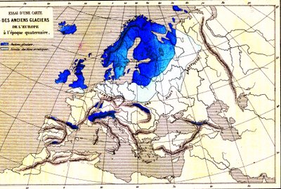 Antigos glaciares da Europa, zona do Quaternário (gravura) de Unknown Artist