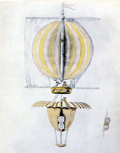 Desenho anónimo de um balão de veleiro com um pára-quedas de cone. de Unknown artist
