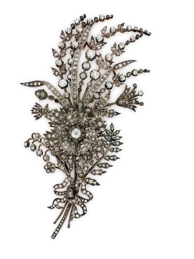 Broche de corsage floral com diamantes antigos, c.1885 (diamantes incrustados em prata e ouro rosa) de Unknown artist