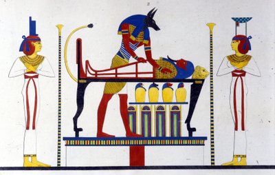 Anubis e uma múmia - em "Monumentos do Egito e Alta Núbia" de Ippolito Rosellini (Rossellini). de Unknown artist