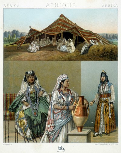 Tenda árabe, trajes femininos argelinos - em "Le costume historique" de Racinet de Unknown artist