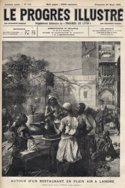 Em torno de um restaurante ao ar livre em Lahore, Paquistão - cobertura do "The illustrious progress" de Março de 1899 - de Unknown artist