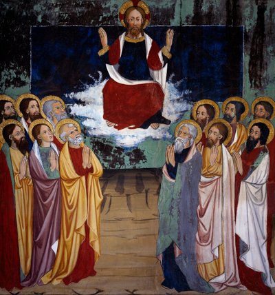 Ascensão, Vida de Cristo (século XV), frescos, Capela de São Sebastião, Villard-de-Lans, Rhone-Alpes, França. de Unknown artist