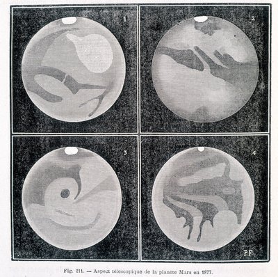 Aspectos telescópicos do planeta Marte em 1877 - em "Popular Astronomy" de Camille Flammarion, ed. Marpon & Flammarion de Unknown artist