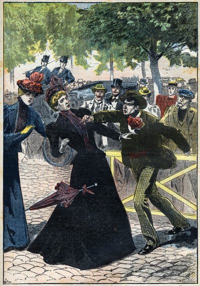 Assassinato da Impression Elizabeth of Austria (Sissi) pelo anarquista italiano Luccheni em Genebra, em 1898. Ilustração de 1898. Coleção Particular - O Assassinato da Imperatriz Isabel da Áustria (Sissi) pelo anarquista italiano Luigi Lucheni, em Genebra, de Unknown artist
