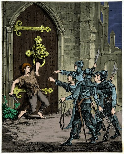 Anel de Asilo. Um grande anel de ferro com a cabeça de um animal na porta das igrejas servia os criminosos que vinham reclamar o direito de asilo, a justiça parou no momento em que ele foi perseguido para dentro do anel. de Unknown artist