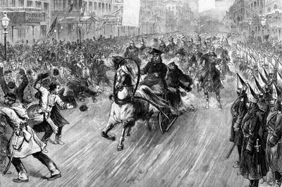 Ataque ao czar Alexandre II (1818 - 1881) em São Petersburgo, em 1881. Ilustração do século XIX. de Unknown artist