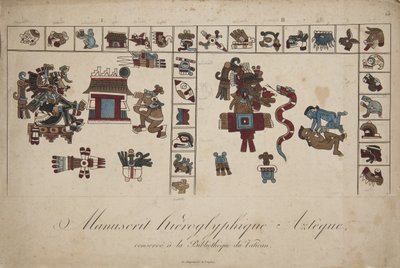 Manuscrito hieroglífico azteca na biblioteca do Vaticano (litografia) de Unknown artist