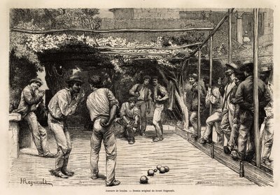 Jogadores de bola em Roma (Itália). Gravura para ilustrar a viagem a Roma, de Francis Wey, em 1864-1868, publicada na "Le tour du monde, nouveau journal des voyages", sob a direcção de Edouard Charton. de Unknown artist