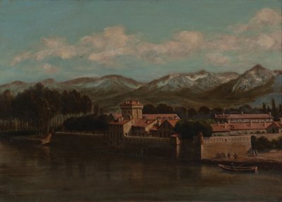 Margens do Isère em Grenoble, vista da montanha 1864 (óleo sobre tela) de Unknown artist