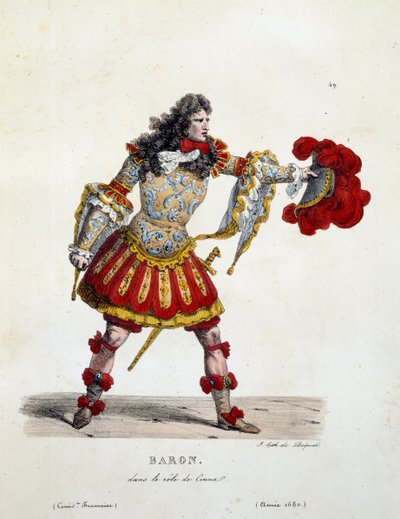 Fato de barão no papel de Cinna em 1680. Figurino da comédia francesa de Hippolyte Lecomte (1781-1857). Gravura do século XIX. Coll. Vamos. de Unknown artist