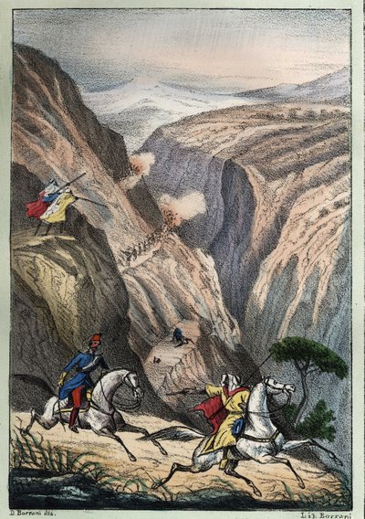 Batalha no Teniah de Mouzaìa, no Passo do Monte Atlas entre as tropas francesas e a Resistência Árabe de Unknown artist