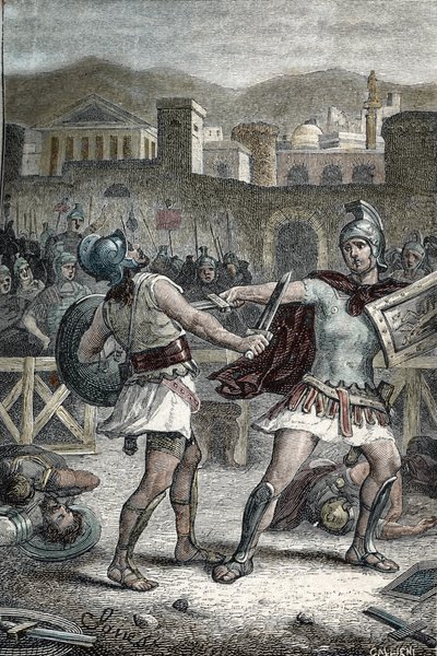 Batalha entre Horatii e Curiatii. Gravação de Unknown artist