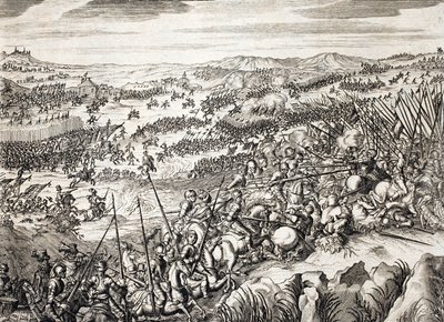 Batalha de Gembloux (1578) (Batalha de Gembloux) Exército espanhol contra o exército de 16 das 17 províncias da Holanda - gravação em "Histoire De La Guerre Des Paisles-Bas" de Famiano Strada (1572-1649) de Unknown artist