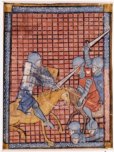 Batalha de cavaleiros. Manuscrito francês. Início do século XIV. de Unknown artist