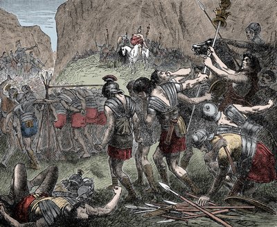 Batalha dos Garfos Caudinos - Batalha dos Garfos Caudinos (Furculae Caudinae) - 321 AC entre os Romanos e os Samnitas durante a Segunda Guerra dos Samnitas de Unknown artist